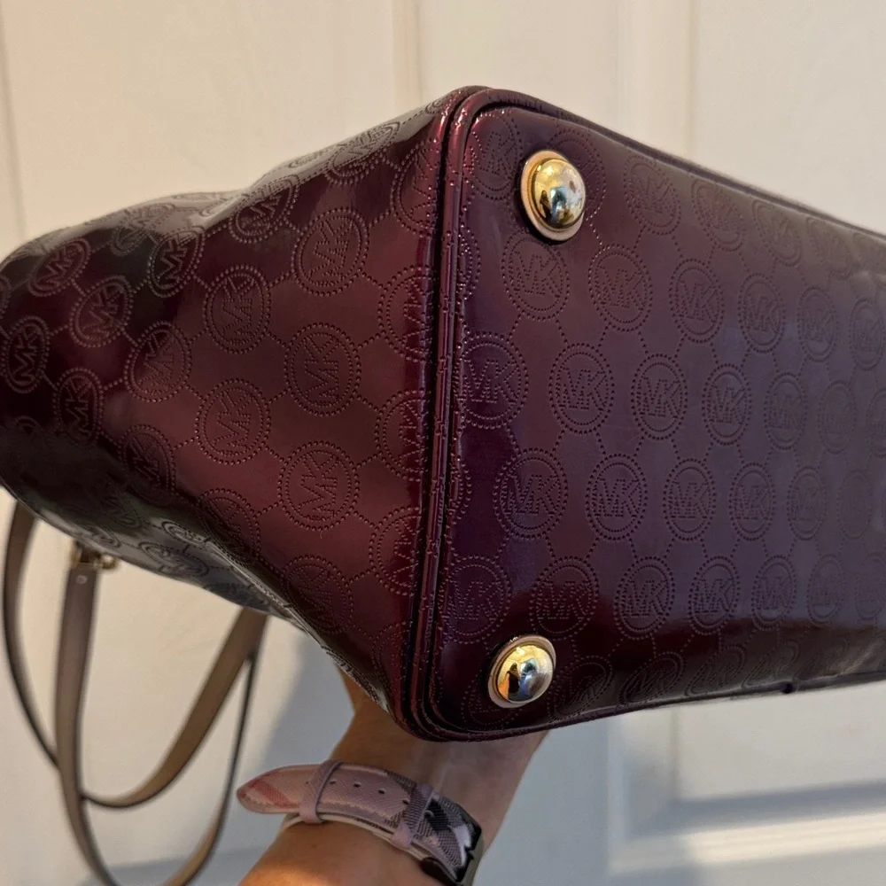 Michael Kors Burgundy Patent‎ Leather Monogram Tote Bag